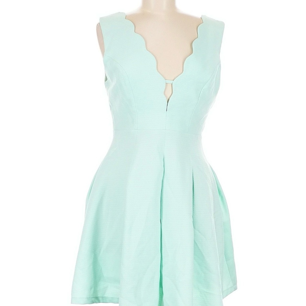 Hot & Delicious Mint Scalloped V-Neck Mini Dress